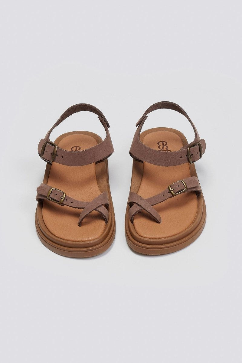 Σανδάλια flatforms nubuck δερμάτινα με μπαρέτα Estil - Τάουπε - thefashionproject.gr - Estil