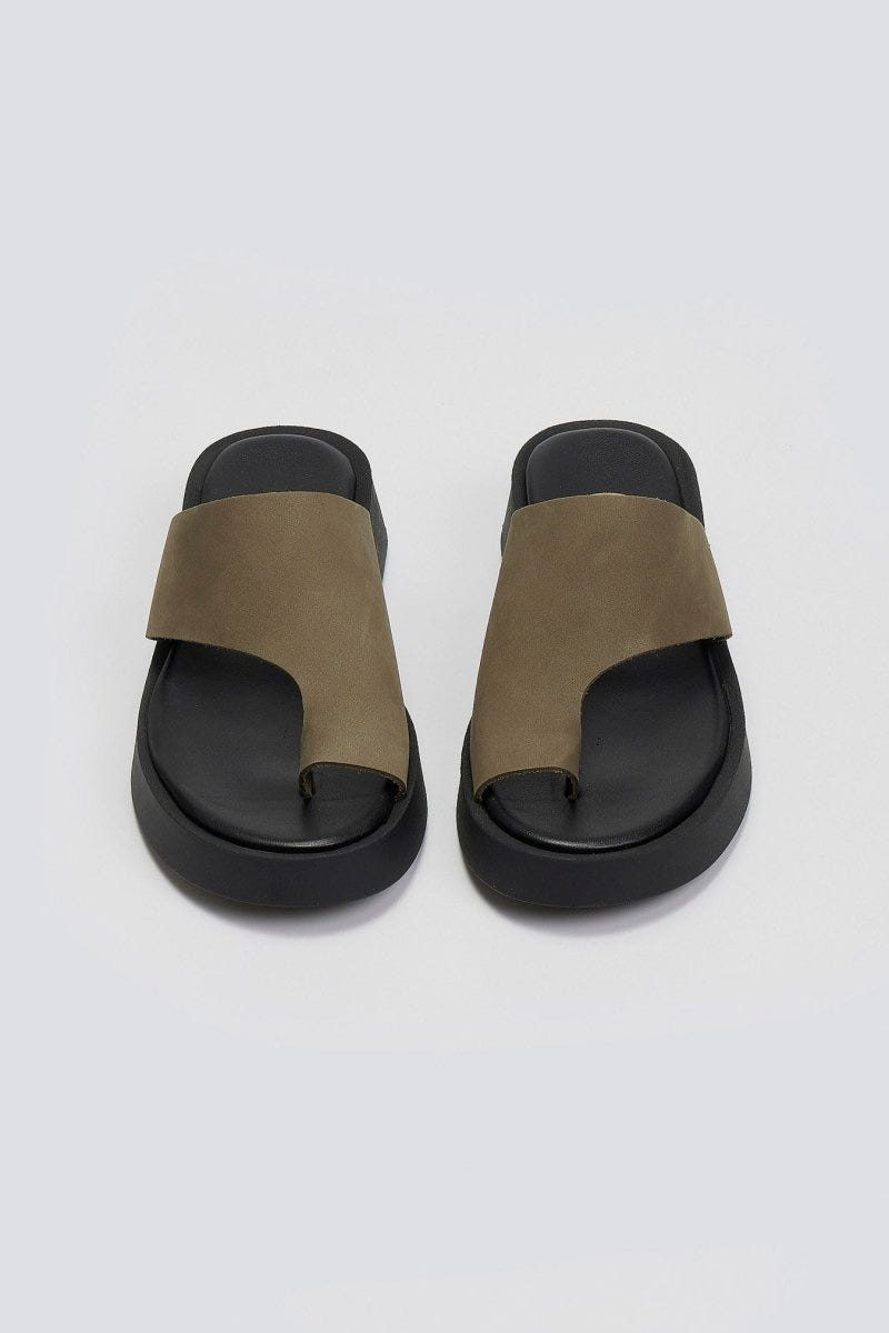 Σανδάλια flatforms nubuck με δάκτυλο Tfp - Χακί - thefashionproject.gr - TFP