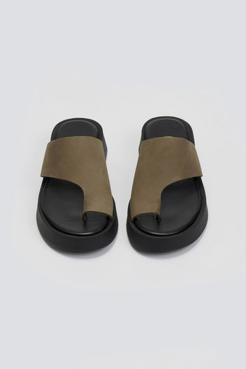 Σανδάλια flatforms nubuck με δάκτυλο Tfp - Χακί - thefashionproject.gr - TFP