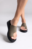 Σανδάλια flatforms nubuck με δάκτυλο Tfp - Χακί - thefashionproject.gr - TFP