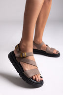 Σανδάλια flatforms nubuck με μπαρέτα Tfp - Τάουπε - thefashionproject.gr - TFP