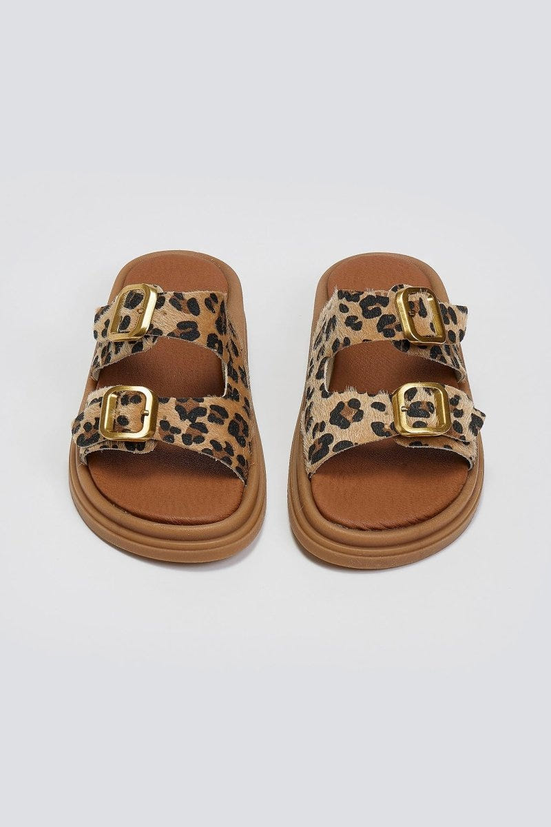 Σανδάλια flatforms ponyskin με print Estil - Leopard - thefashionproject.gr - Estil