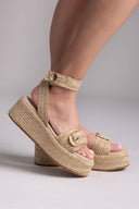 Σανδάλια flatforms ψάθινα Mariella Fabiani 2512/05 - Μπεζ - thefashionproject.gr - Mariella Fabiani