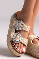 Σανδάλια flatforms ψάθινα με πέτρες Take Me - Μπεζ - thefashionproject.gr - Take me