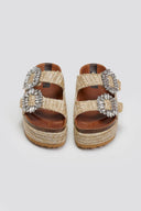 Σανδάλια flatforms ψάθινα με πέτρες Take Me - Μπεζ - thefashionproject.gr - Take me
