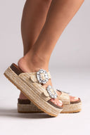 Σανδάλια flatforms ψάθινα με πέτρες Take Me - Μπεζ - thefashionproject.gr - Take me