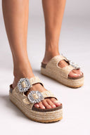 Σανδάλια flatforms ψάθινα με πέτρες Take Me - Μπεζ - thefashionproject.gr - Take me