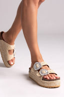 Σανδάλια flatforms ψάθινα με πέτρες Take Me - Μπεζ - thefashionproject.gr - Take me