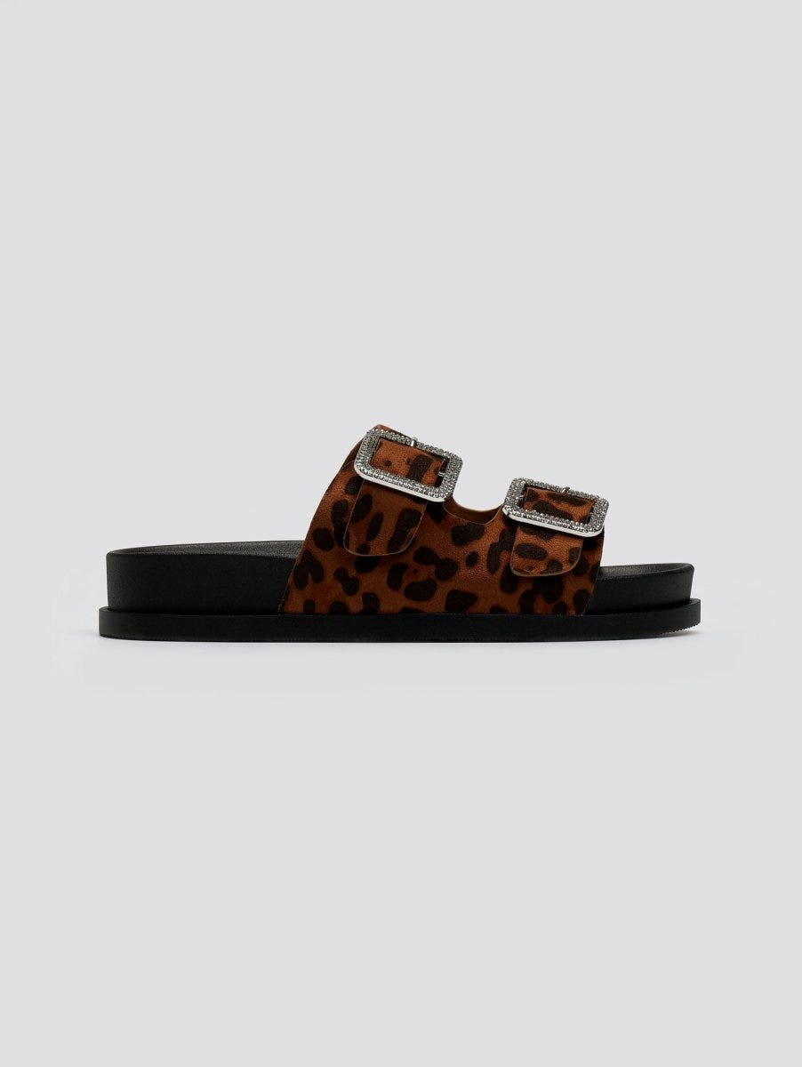 Σανδάλια flatforms suede με print και στρας ERYNN - Leopard - thefashionproject.gr - ERYNN
