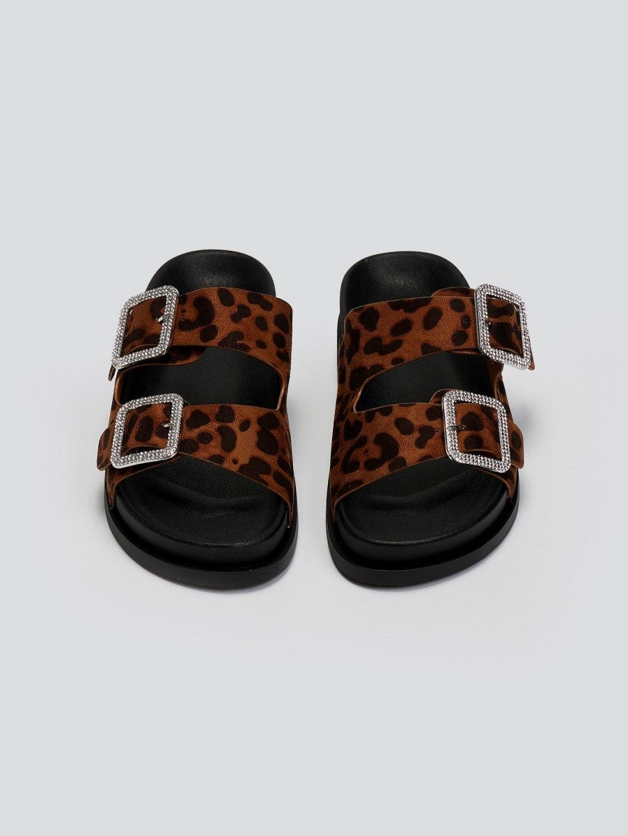 Σανδάλια flatforms suede με print και στρας ERYNN - Leopard - thefashionproject.gr - ERYNN