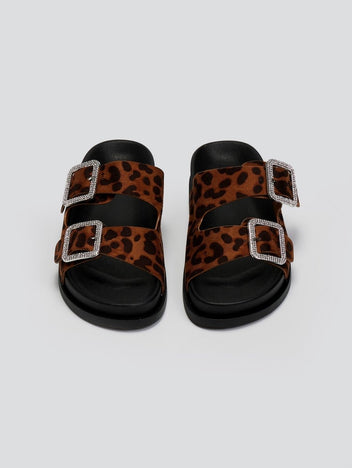 Σανδάλια flatforms suede με print και στρας ERYNN - Leopard - thefashionproject.gr - ERYNN