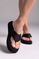 Σανδάλια flatforms υφασμάτινα - Μαύρο - thefashionproject.gr - Bellucci