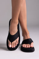 Σανδάλια flatforms υφασμάτινα - Μαύρο - thefashionproject.gr - Bellucci