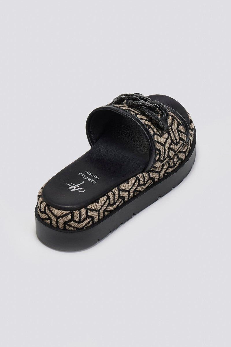 Σανδάλια flatforms υφασμάτινα με print Mariella Fabiani 2521/91 - Μαύρο/Μπεζ - thefashionproject.gr - Mariella Fabiani