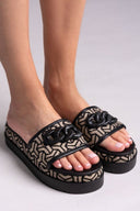 Σανδάλια flatforms υφασμάτινα με print Mariella Fabiani 2521/91 - Μαύρο/Μπεζ - thefashionproject.gr - Mariella Fabiani
