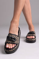 Σανδάλια flatforms υφασμάτινα με print Mariella Fabiani 2521/91 - Μαύρο/Μπεζ - thefashionproject.gr - Mariella Fabiani