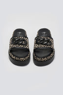 Σανδάλια flatforms υφασμάτινα με print Mariella Fabiani 2521/91 - Μαύρο/Μπεζ - thefashionproject.gr - Mariella Fabiani