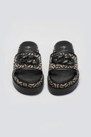 Σανδάλια flatforms υφασμάτινα με print Mariella Fabiani 2521/91 - Μαύρο/Μπεζ - thefashionproject.gr - Mariella Fabiani