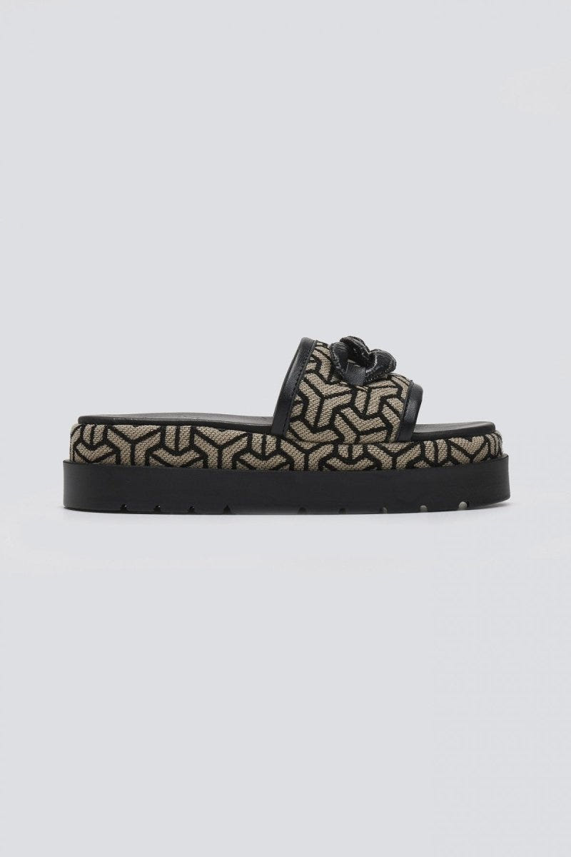 Σανδάλια flatforms υφασμάτινα με print Mariella Fabiani 2521/91 - Μαύρο/Μπεζ - thefashionproject.gr - Mariella Fabiani