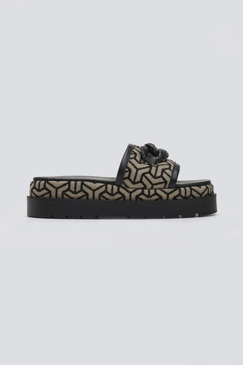 Σανδάλια flatforms υφασμάτινα με print Mariella Fabiani 2521/91 - Μαύρο/Μπεζ - thefashionproject.gr - Mariella Fabiani