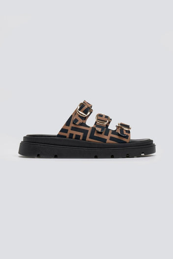 Σανδάλια flatforms υφασμάτινα με τρεις φάσες Tfp - Καφέ - thefashionproject.gr - TFP