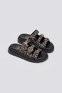 Σανδάλια flatforms υφασμάτινα με τρεις φάσες Tfp - Καφέ - thefashionproject.gr - TFP