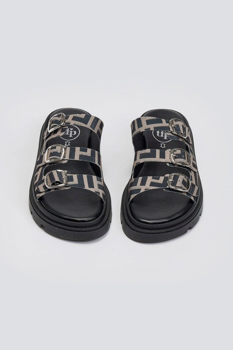 Σανδάλια flatforms υφασμάτινα με τρεις φάσες Tfp - Τάουπε - thefashionproject.gr - TFP