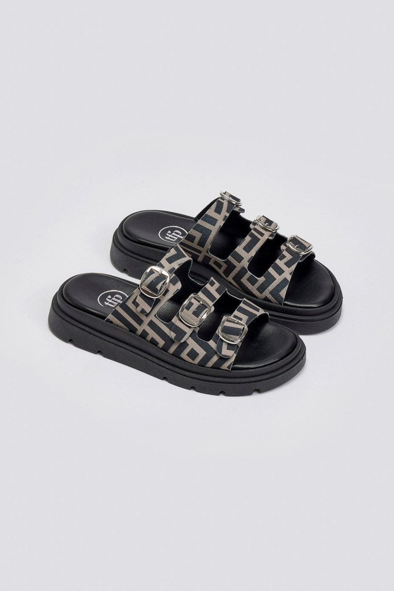 Σανδάλια flatforms υφασμάτινα με τρεις φάσες Tfp - Τάουπε - thefashionproject.gr - TFP