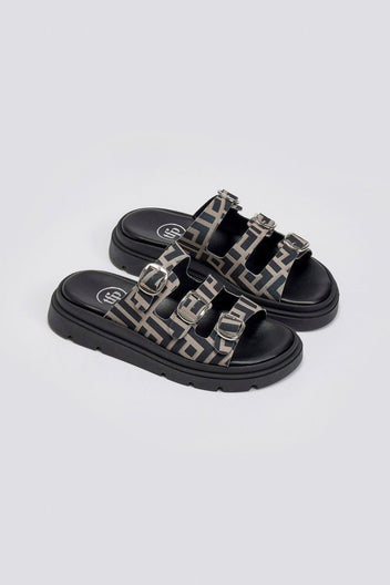 Σανδάλια flatforms υφασμάτινα με τρεις φάσες Tfp - Τάουπε - thefashionproject.gr - TFP