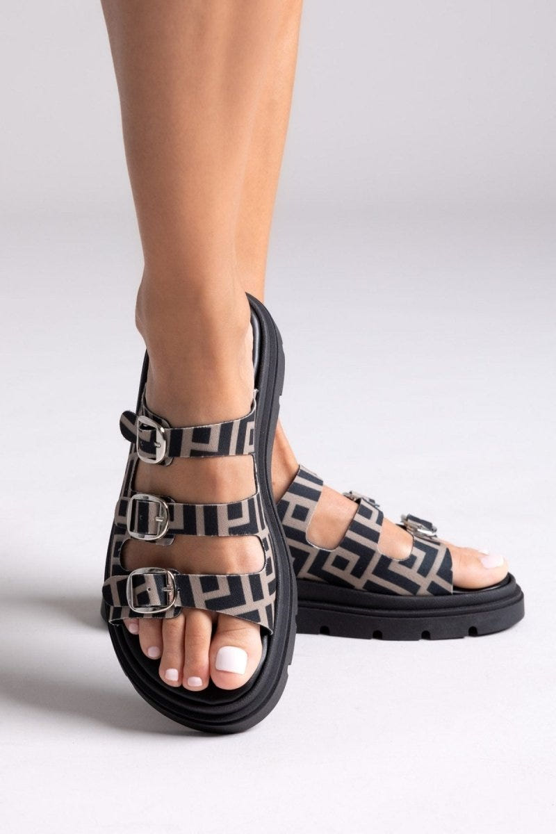 Σανδάλια flatforms υφασμάτινα με τρεις φάσες Tfp - Τάουπε - thefashionproject.gr - TFP