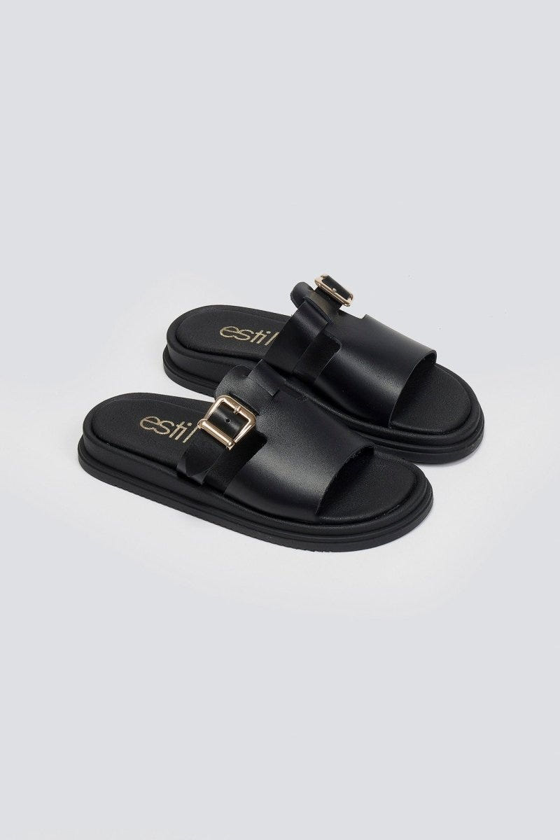 Σανδάλια καστόρινα μα φαρδιά φάσα - Μαύρο - thefashionproject.gr - Estil