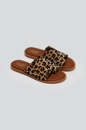 Σανδάλια καστόρινα με ασύμμετρη φάσα Estil - Leopard - thefashionproject.gr - Estil