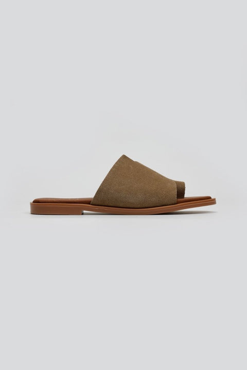 Suede Sandals Asymmetric Strap - Taupe