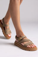 Σανδάλια καστόρινα με δύο τοκάδες Tfp - Λαδί - thefashionproject.gr - TFP