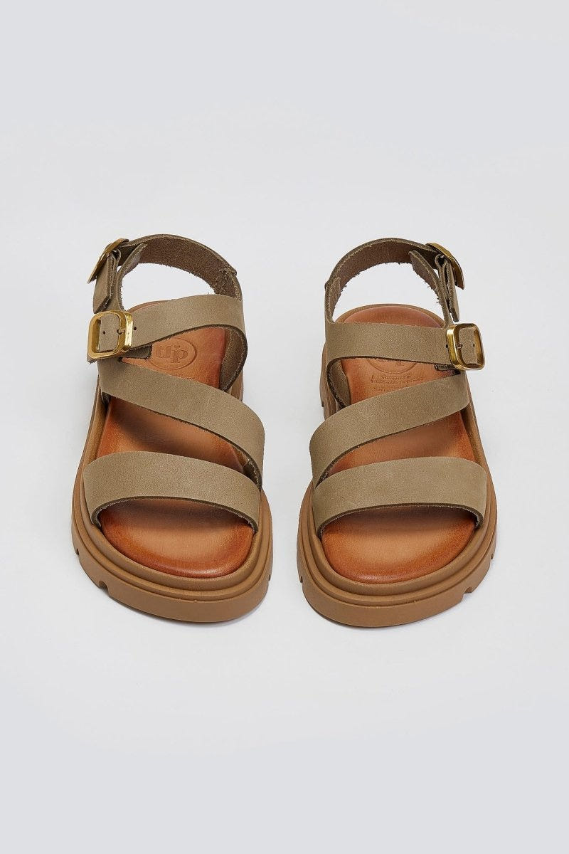 Σανδάλια καστόρινα με δύο τοκάδες Tfp - Λαδί - thefashionproject.gr - TFP