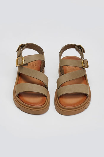 Σανδάλια καστόρινα με δύο τοκάδες Tfp - Λαδί - thefashionproject.gr - TFP