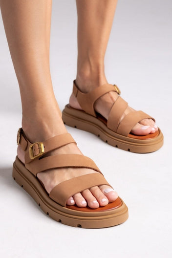 Σανδάλια καστόρινα με δύο τοκάδες Tfp - Ταμπά - thefashionproject.gr - TFP