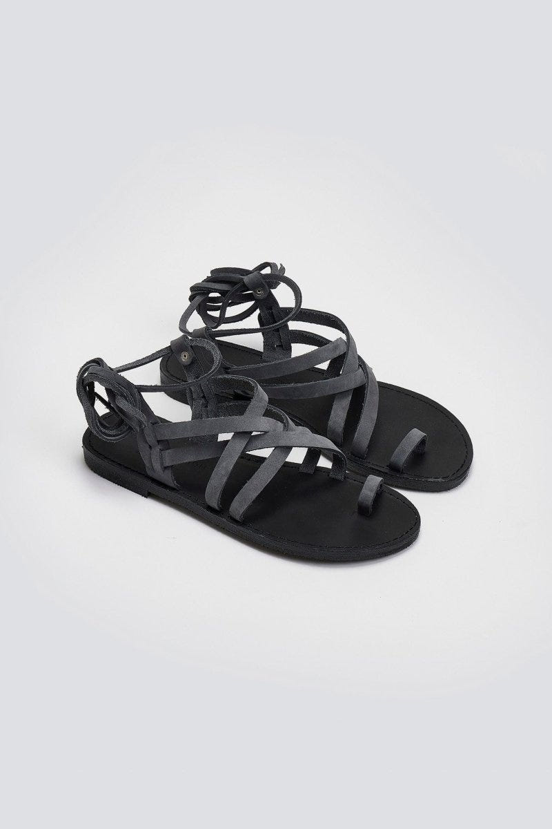 Σανδάλια καστόρινα με lace - up δέσιμο Tfp - Ανθρακί - thefashionproject.gr - TFP