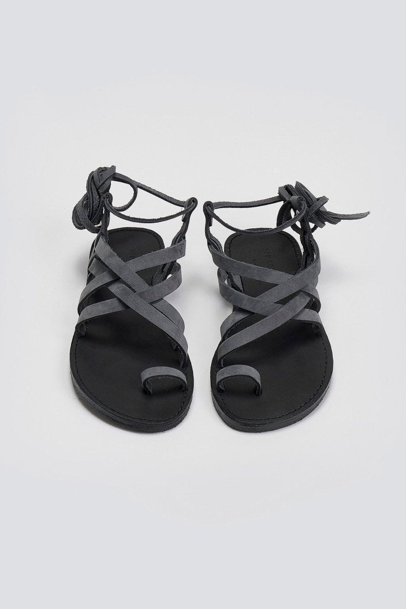 Σανδάλια καστόρινα με lace - up δέσιμο Tfp - Ανθρακί - thefashionproject.gr - TFP