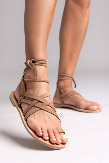 Σανδάλια καστόρινα με lace - up δέσιμο Tfp - Καφέ - thefashionproject.gr - TFP