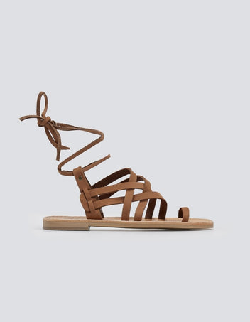 Σανδάλια καστόρινα με lace - up δέσιμο Tfp - Καφέ - thefashionproject.gr - TFP