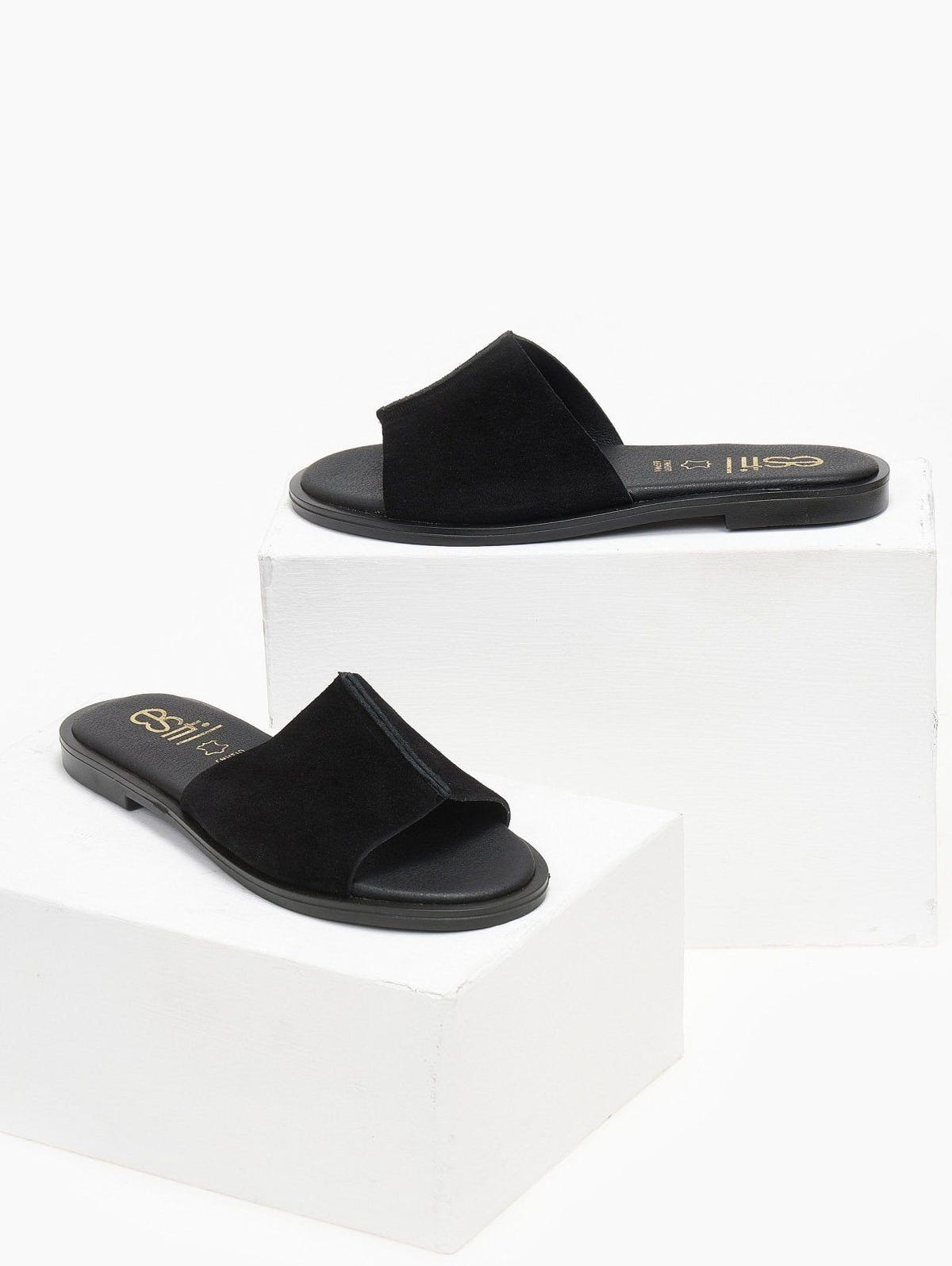 Σανδάλια καστόρινα με ραφή estil - Μαύρο - thefashionproject.gr - Estil