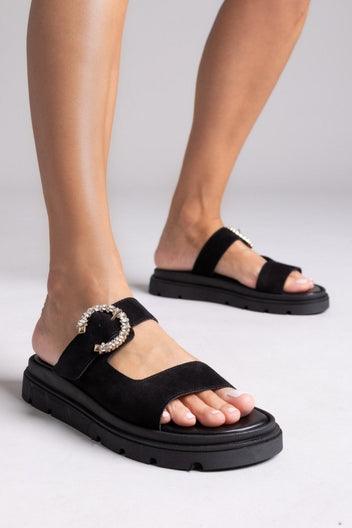 Σανδάλια καστόρινα με στρας τοκά Tfp - Μαύρο - thefashionproject.gr - TFP