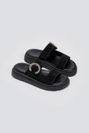 Σανδάλια καστόρινα με στρας τοκά Tfp - Μαύρο - thefashionproject.gr - TFP