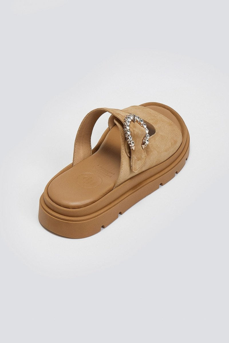Σανδάλια καστόρινα με στρας τοκά Tfp - Μπεζ - thefashionproject.gr - TFP