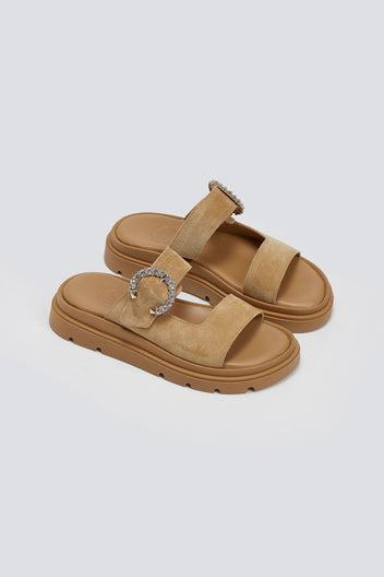 Σανδάλια καστόρινα με στρας τοκά Tfp - Μπεζ - thefashionproject.gr - TFP