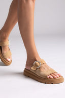 Σανδάλια καστόρινα με στρας τοκά Tfp - Μπεζ - thefashionproject.gr - TFP