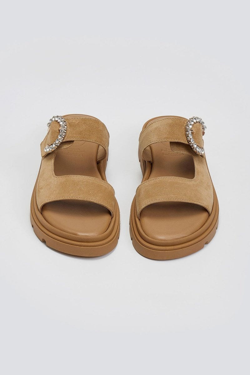 Σανδάλια καστόρινα με στρας τοκά Tfp - Μπεζ - thefashionproject.gr - TFP