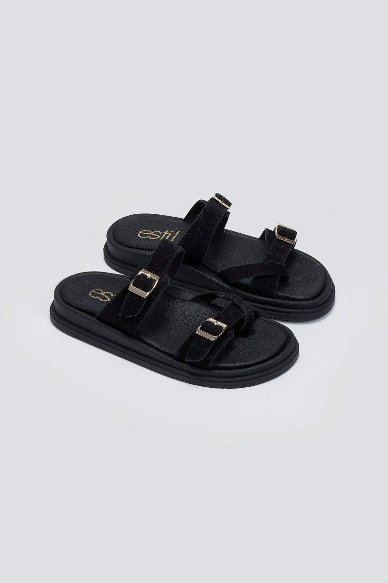 Σανδάλια καστόρινα με τοκάδες Estil - Μαύρο - thefashionproject.gr - Estil