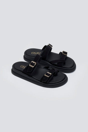 Σανδάλια καστόρινα με τοκάδες Estil - Μαύρο - thefashionproject.gr - Estil
